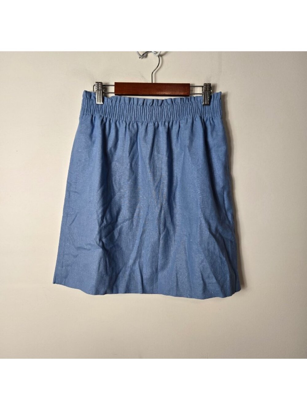 J.Crew Linen-Cotton Blend City Pull-On Lined Skirt Blue Size 2 Elastic Waist NEW